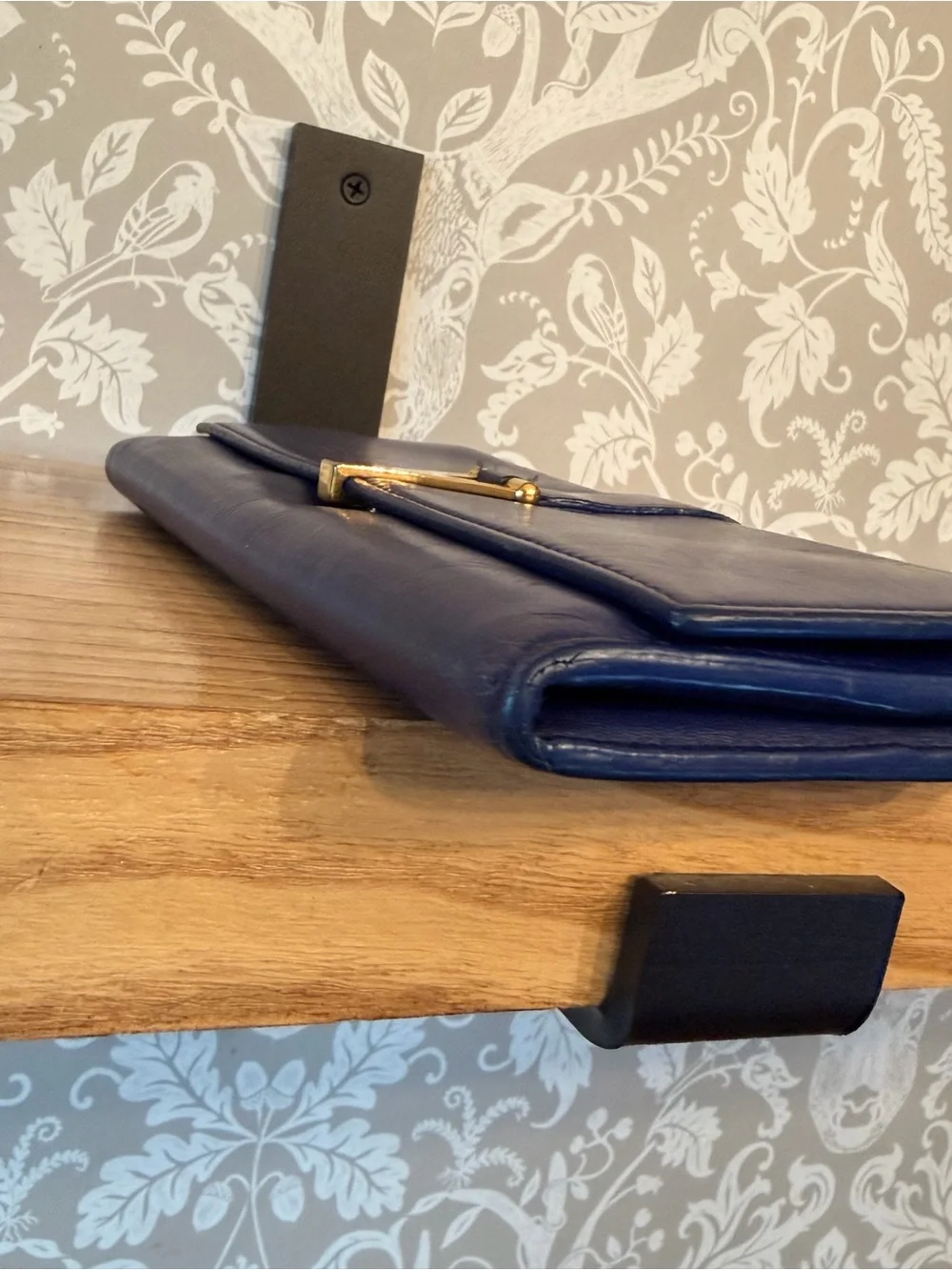 Authentic Saint Laurent YSL Blue Smooth Leather Cassandra Wallet Gold Hardware